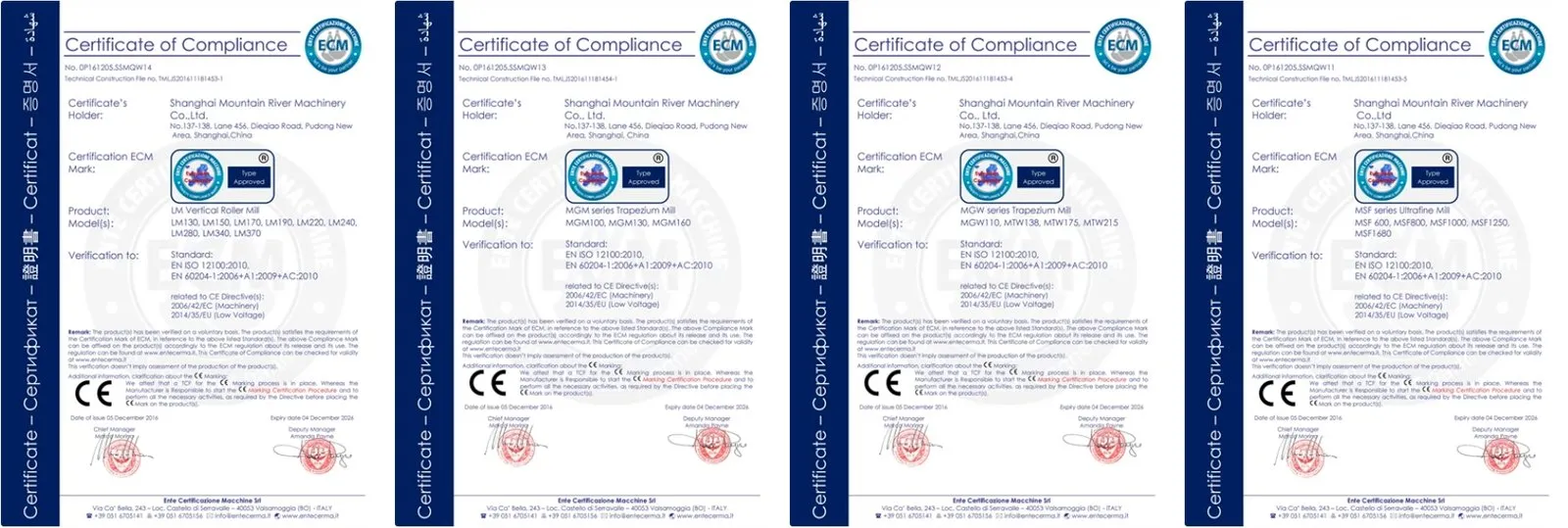Certificados ISO 9001 e CE da MR